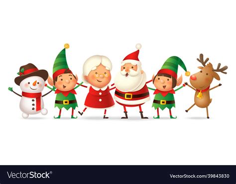 Santa Claus Mrs Claus Elfs Girl And Boy Reindee Vector Image