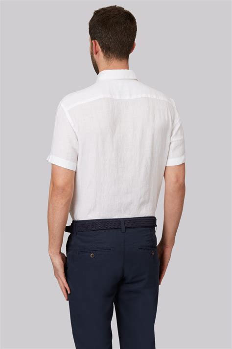 Moss 1851 Slim Fit White Short Sleeve Linen Shirt