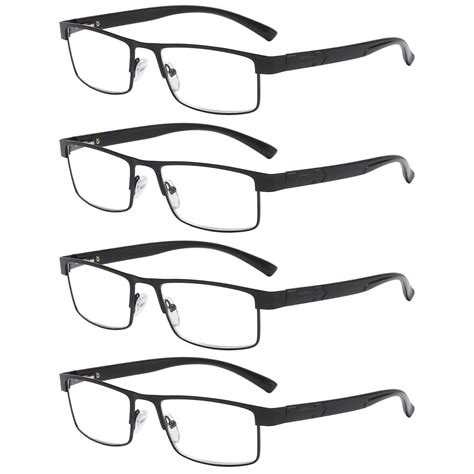 4 Packs Classic Style Rectangular Metal Frame Reading Glasses Spring Hinge Readers For Men Women