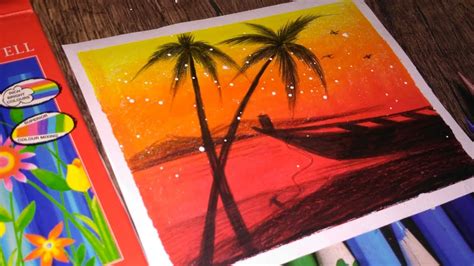 How To Draw Evening Scenery With Oil Pastels Youtube