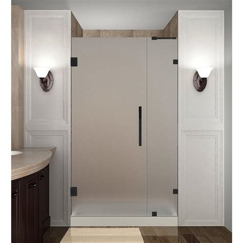 aston nautis 31 25 32 25 in x 72 in frameless hinged shower door with frosted glass in matte