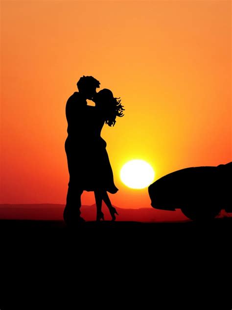 Couple Wallpaper 4k Romantic Kiss Sunset Silhouette Car Together