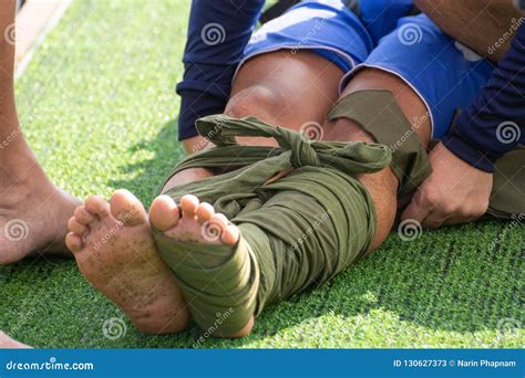First Aid Leg Fracture Budy Splint Stock Image Image Of Traditional