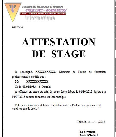 Exemple Attestation De Stage Word Gratuit Images And Photos Finder