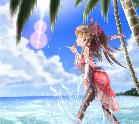 720p Free Download Hot Reimu And Beach Cool Anime Touhou New Wall Classic Hd Wallpaper