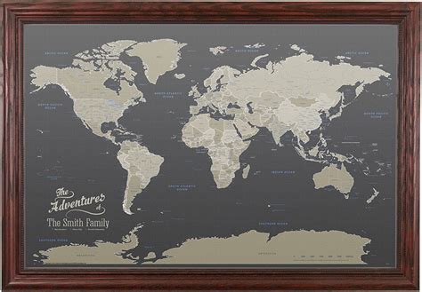 Push Pin Travel Maps Canvas Personalized Earth Toned