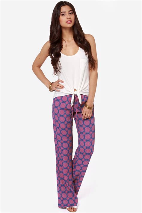 Lucy Love Fluid Blue Pants Print Pants 5500 Lulus