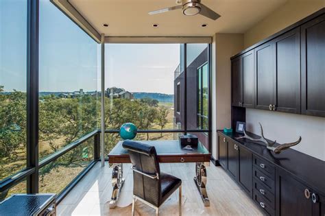 Contemporary Home Office Boasts Floor To Ceiling Windows