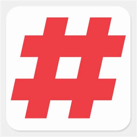 Red Hashtag Or Number Sign Square Sticker Zazzle
