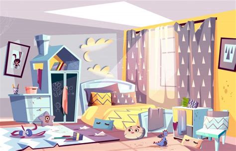 Free Vector Messy Bedroom Of Lazy Child With Scattered Toys Cenário