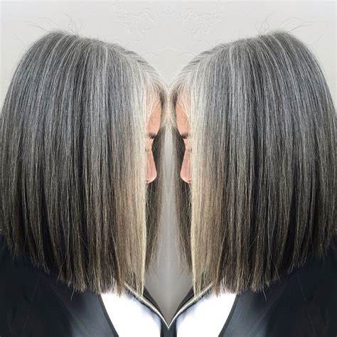 Dark Lowlights To Contrast With Her Beautiful Natural Grey Color By Jenifer Saloninc Alameda