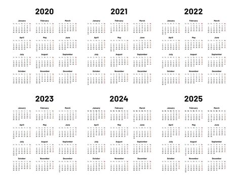 Calendario Griglia 2020 2021 E 2022 Annuale Calendari 2023 2024 Anni