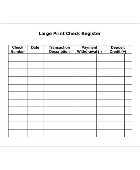 Free Printable Large Print Check Register Printable Printable Templates