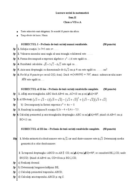 Teza Sem Ii Clasa 7a Pdf