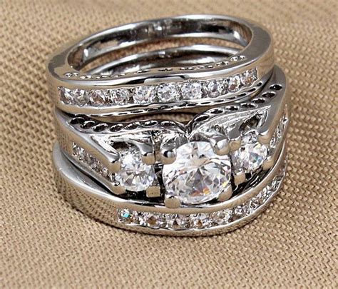 Vogue Cz 3pcs 925 Silver Sterling Wedding Engagement Rings Set Sz 678