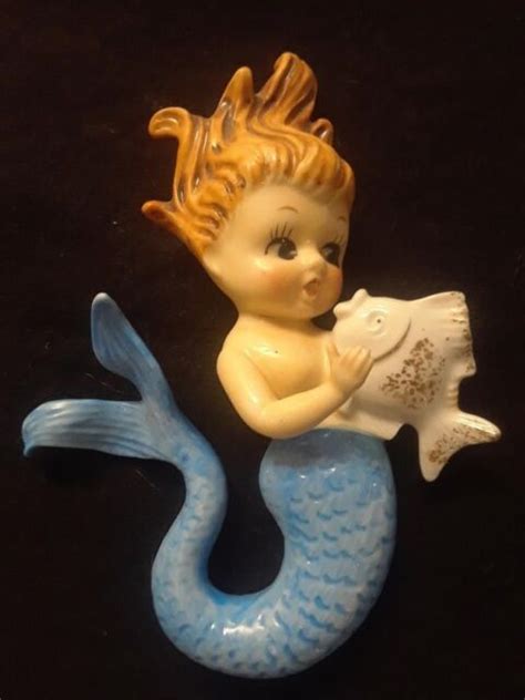 Vintage Norcrest Ceramic Mermaids Holding Fish Wall Plaque Figurines Ebay