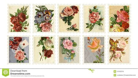 Photo About A Set Of Ten Vintage Rose Stamps 10192316