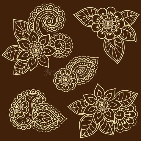 Set Of Mehndi Flower Pattern For Henna Drawing And Tattoo Decoration