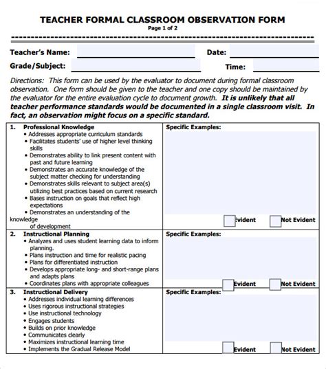 Free 7 Sample Teacher Evaluation Forms In Pdf