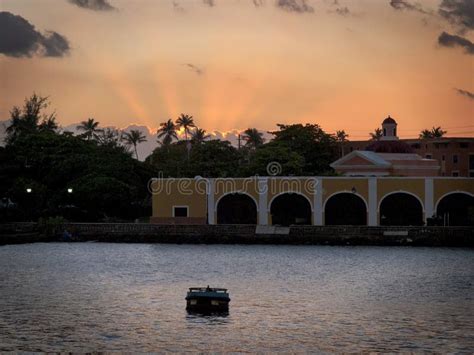 View Of Setting Sun Pm San Juan Harbor In Puerto Rico Stock Image