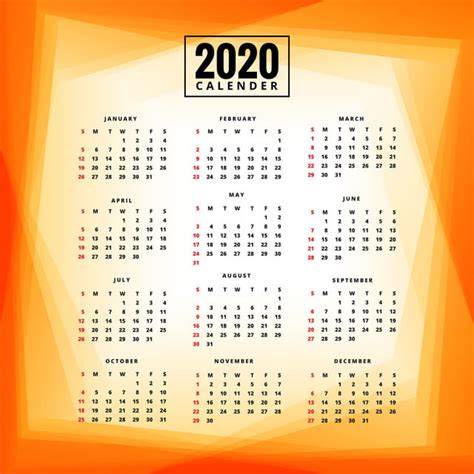 New Year 2020 Calendar Template Colorful Background