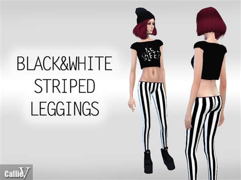 The Sims Resource Black And White Striped Leggings