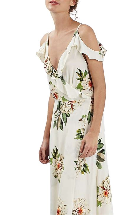 Topshop Floral Print Ruffle Cold Shoulder Wrap Maxi Dress Nordstrom