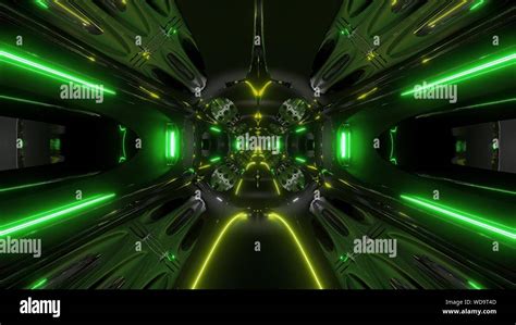 Futuristic Alien Ship Sci Fi Space Tunnel 3d Illustration Background