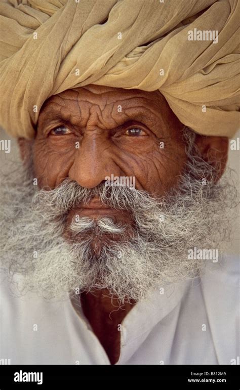 Portrait Of An Old Rajasthani Man With A Wrinkly Face Wearing A Turban