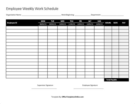 Microsoft Work Schedule Template
