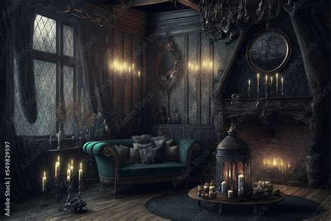 Gothic Mansion Victorian Living Room With Dark Ebony Wall Background