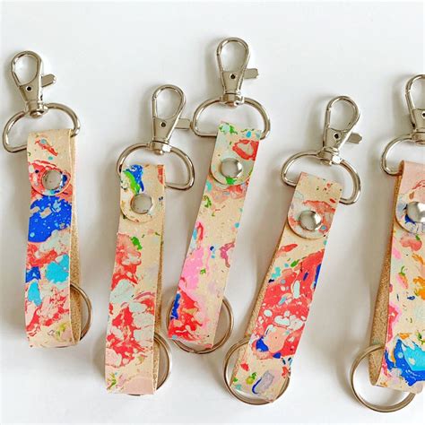 Colorful Keychain Leather Keychains Leather Key Fob Marbling