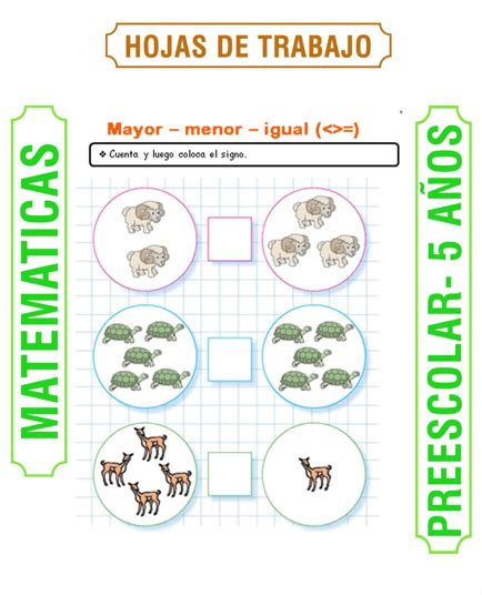 Mayor Y Menor Para Cinco Años Bonito Para Imprimir