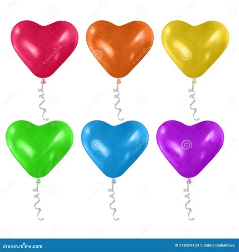 Vector Heart Shaped Balloons Set Isolated On White Background Bright