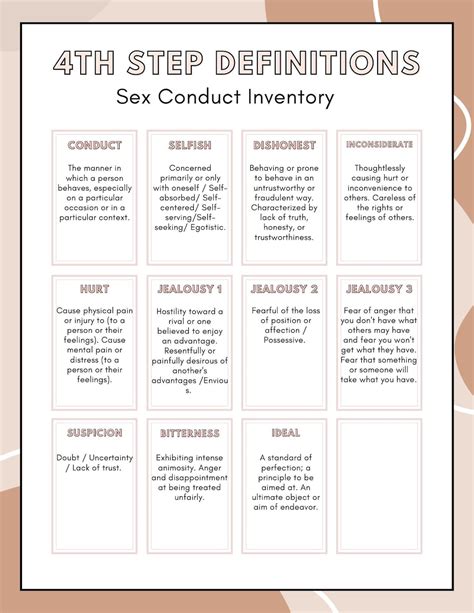 Aa Step 4 Definitions Sheet Sex Conduct Inventory Etsy