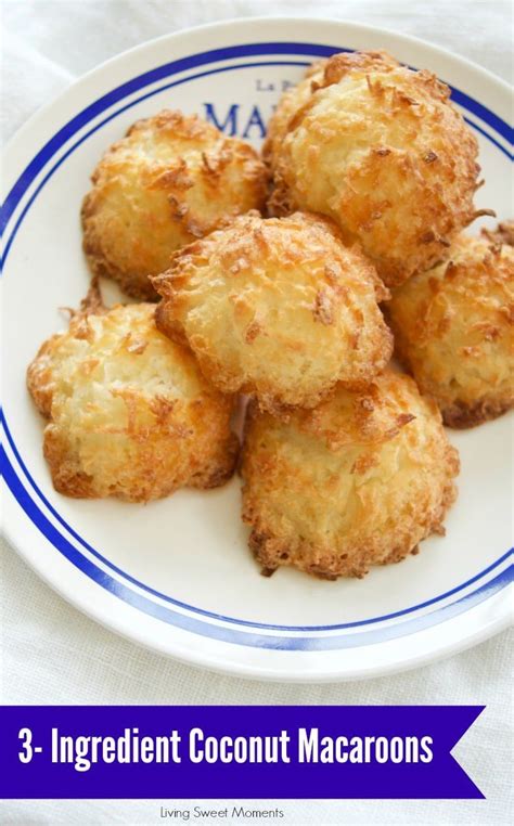 Three Ingredient Coconut Macaroons On A Blue And White Plate