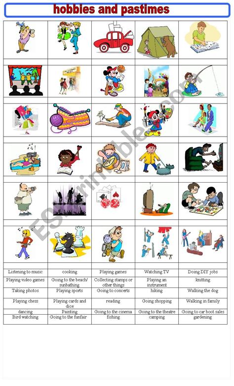 Hobbies And Pastimes Esl Worksheet By Spied D Aignel