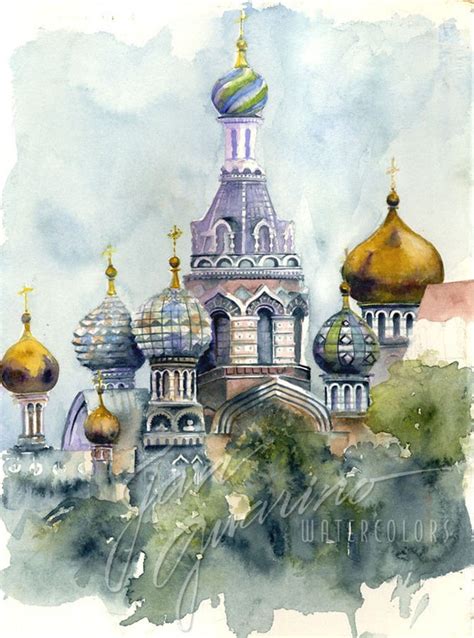 Russian Church Watercolor Painting