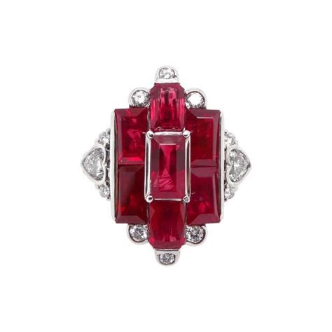 Gia Certified 723 Carat Burmese Ruby And Diamond Art Deco Style Ring