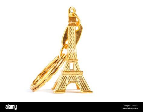 Golden Eiffel Tower Keychain Isolated On White Stock Photo Alamy