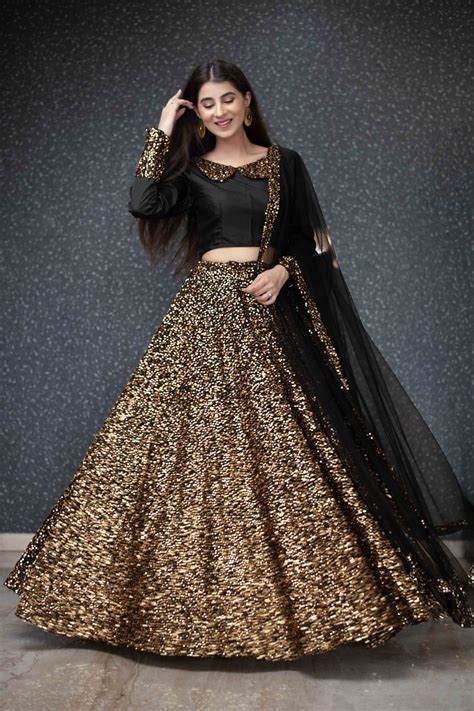 Buy Black And Golden Lehenga Choli Set Online In India Label Shaurya