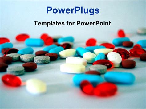 Powerpoint Template Colorful Medical Pills And Capsules On Sky Blue
