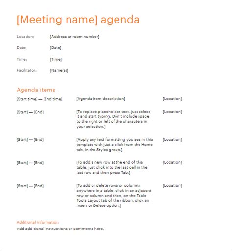 company meeting agenda templates  excel  formats