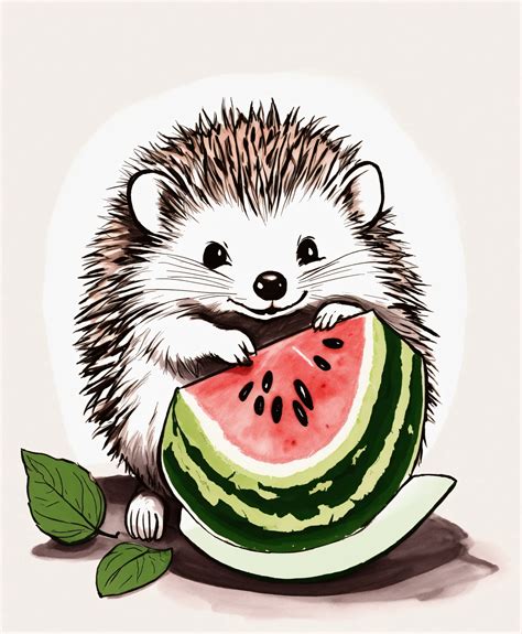 Lexica A Small Hedgehog Holding A Piece Of Watermelon With Its Tiny