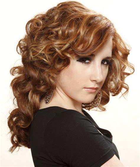 Long Curly Casual Hairstyle With Side Swept Bangs Copper Brunette