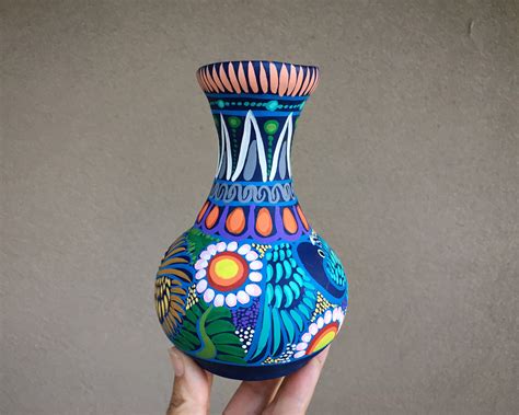 Medium Small Colorful Pottery Vase From Guerrero Mexico Ceramic Folk