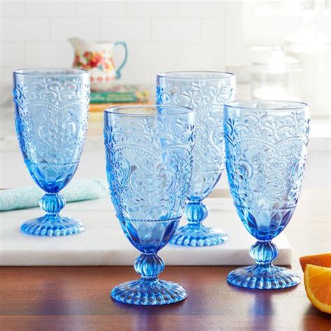 The Pioneer Woman Amelia 4 Piece 14 7 Ounce Goblet Set Blue Pioneer Woman