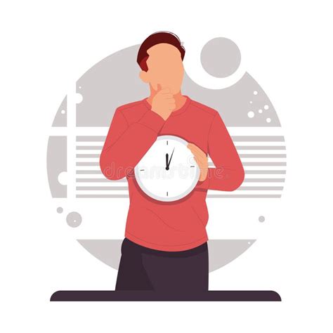 Portrait Of A Man Thinking Holding Clock Vector Illustration Stock