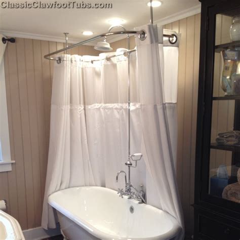 It adjusts for different shower lengths any water that splashes onto the curtain trails back into the bathtub or shower tray. Clawfoot Tub Deckmount Shower Enclosure Combo w/Gooseneck ...