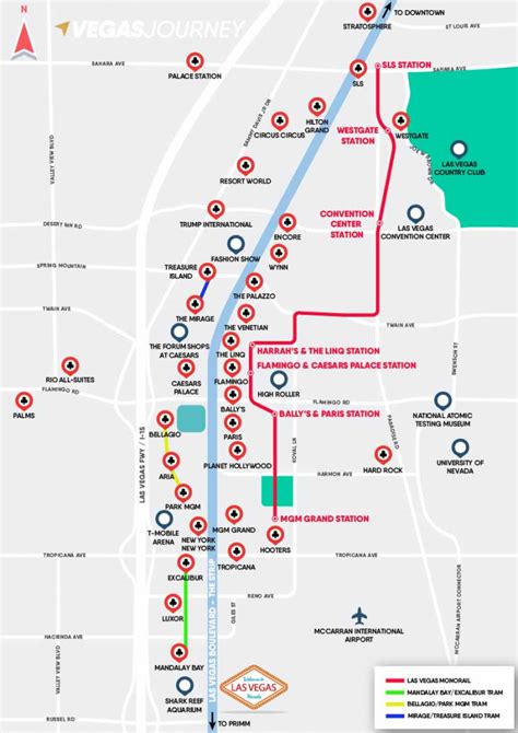 Monorail Tram Strip Map Las Vegas Maps Vegasjourney Within Printable Map Of Las Vegas Strip 